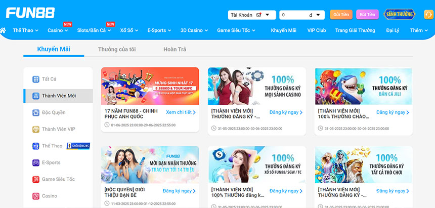 Chương trình khuyến mãi nạp đầu cùng Fun88