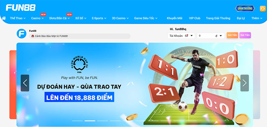 Hướng dẫn gửi tiền fun88 bằng ngân hàng địa phương
